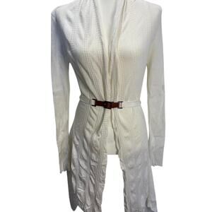 Caché white long sleeve belted cardigan